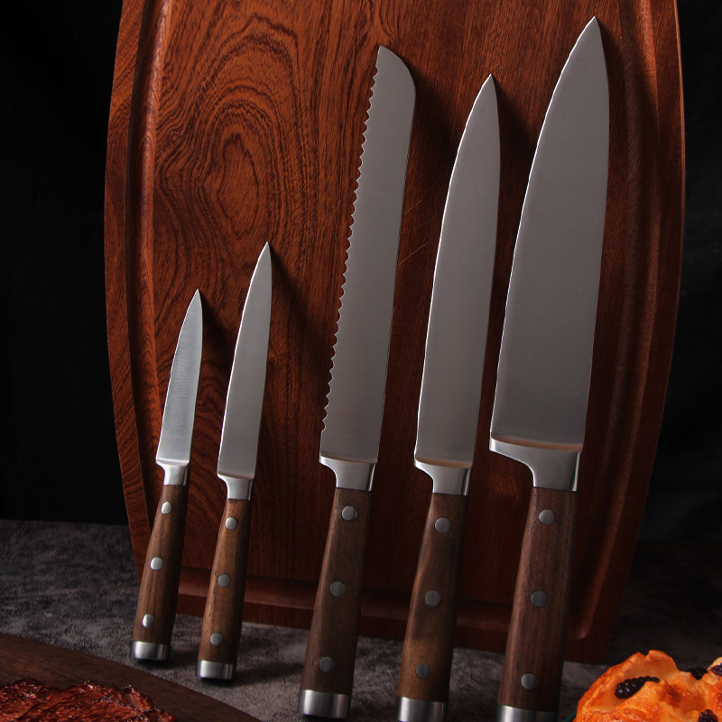 3 Rivets forge handle kichen knife set wooden handle carving knife set