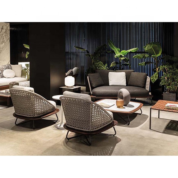 Fabric Modern Nordic Leisure Outdoor Sofa Garden Hotel Courtyard Solid Wood Teak Rattan Furniture Combination Single Chair