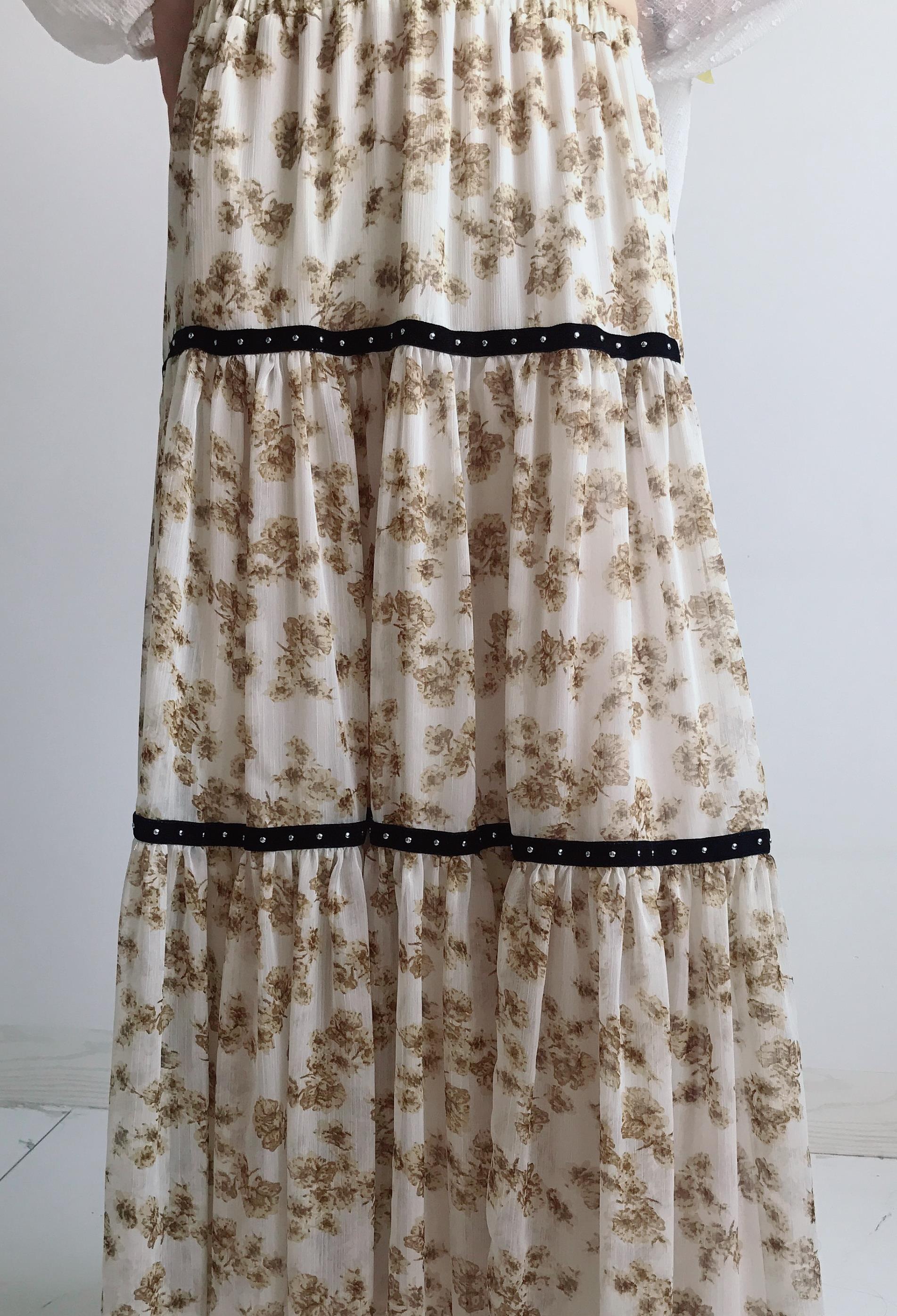 Prered New design sweet high waist slim fit long skirt style waist long floral dress