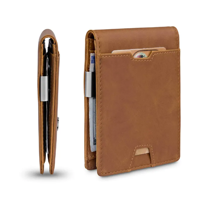 Wholesale New Design Custom Bifold RFID Blocking Leather Men's Wallet Front Pocket Card Hold Slim Minimalist Money Clip Wallet