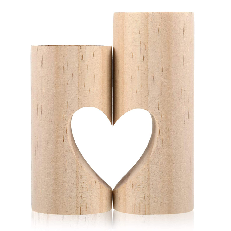 Custom Tea Lamp Stand Heart Pedestal Pine Wood Candle Holder for Home Decor
