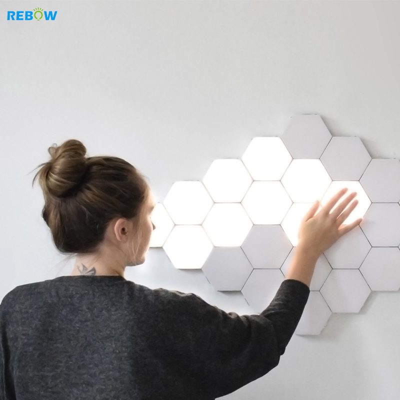 Rebow Прямая поставка современный минималистичный белый квантовый сотовый настенный светильник сенсорный чувствительный шестигранный светильник