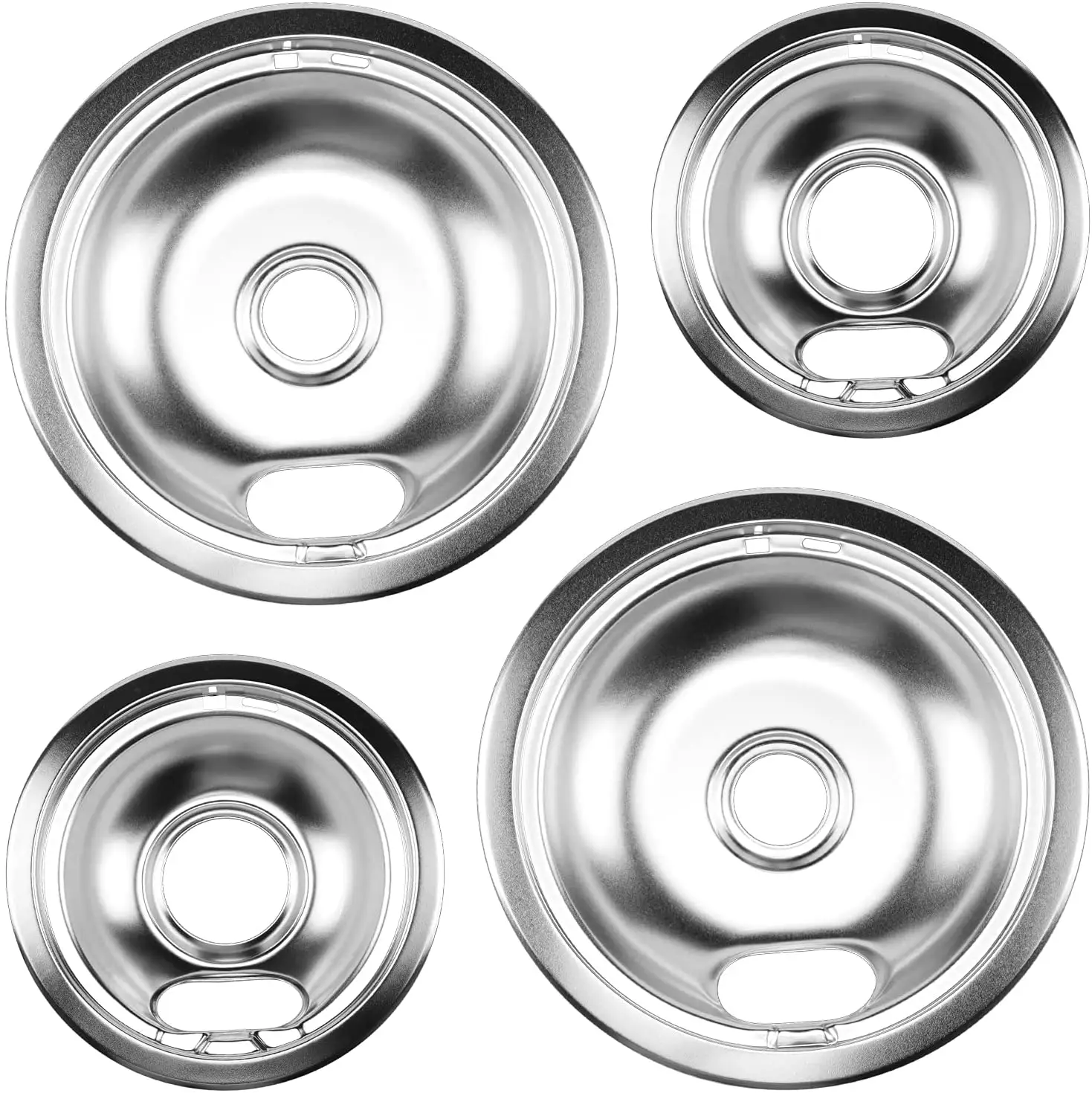 Капельные сковороды W10196405, 8 дюймов (2 упаковки) и W10196406, 6 дюймов, хромированные, для электрической поверхностной горелки