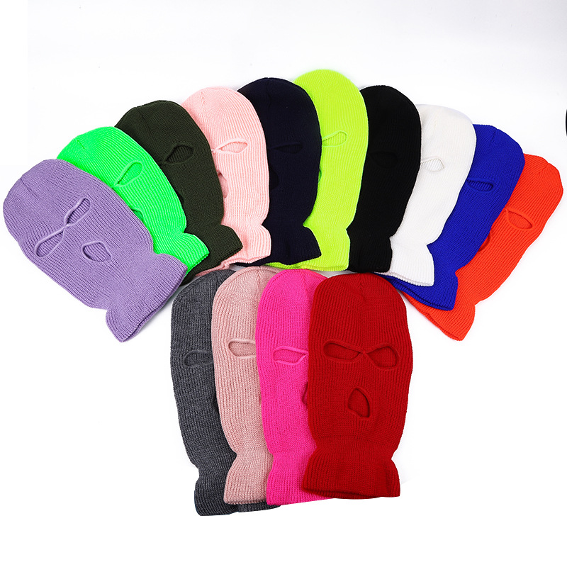 Hot-selling winter three-hole knitted hat candy color ski mask hat bandit baotou outdoor cycling windproof hats with face mask