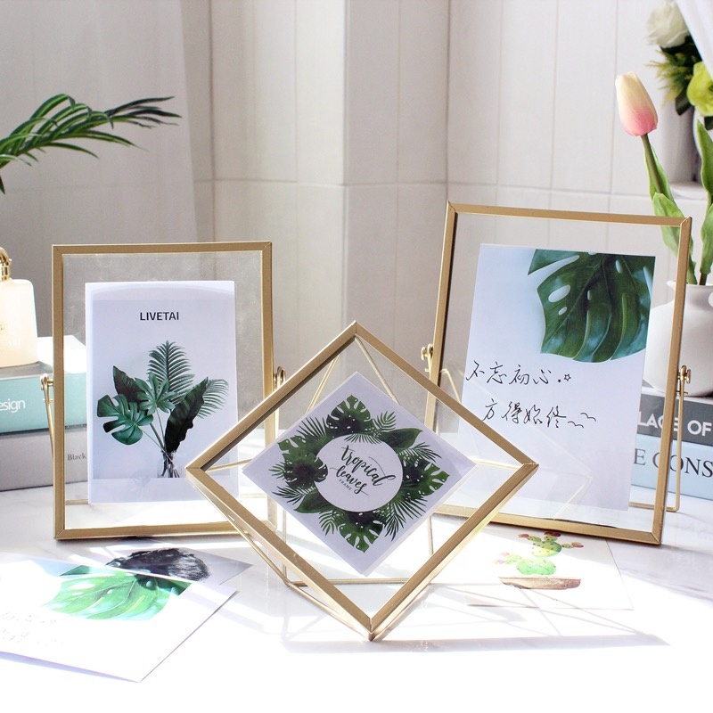 Wholesale Gold Metal Glass Photo Frame Picture Frame 4x6'' for wedding Home decoration