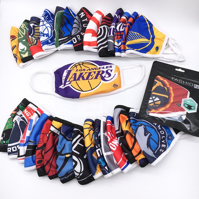 Заводская оптовая цена Высокое качество Моющиеся Многоразовые команды NBA Laykers Маскировка лица с фильтром карман