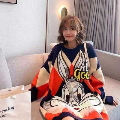 Pregnant women cartoon loose fashion sweater Korean version of autumn and winter in the long knit bottom sweater coat