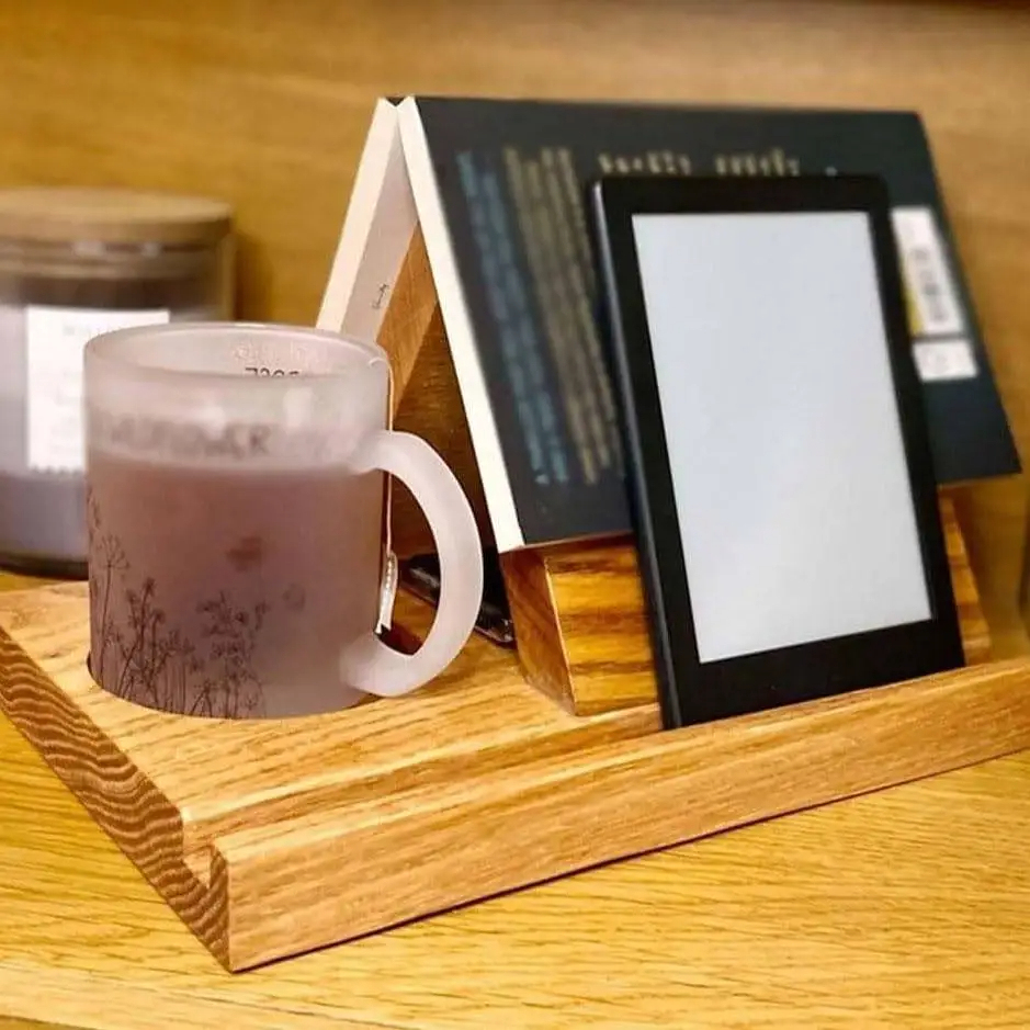 Triangle Book Holders for Shelves Wooden Night Stand Phone Holder for Reading Hands Free Could set Coffee Cup