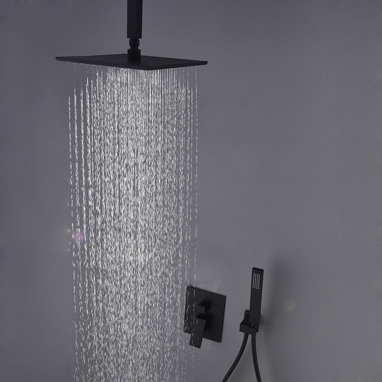 European Brass Black Wall Mounted Plating Bathroom Shower set Embedded box Rainfall Shower Set