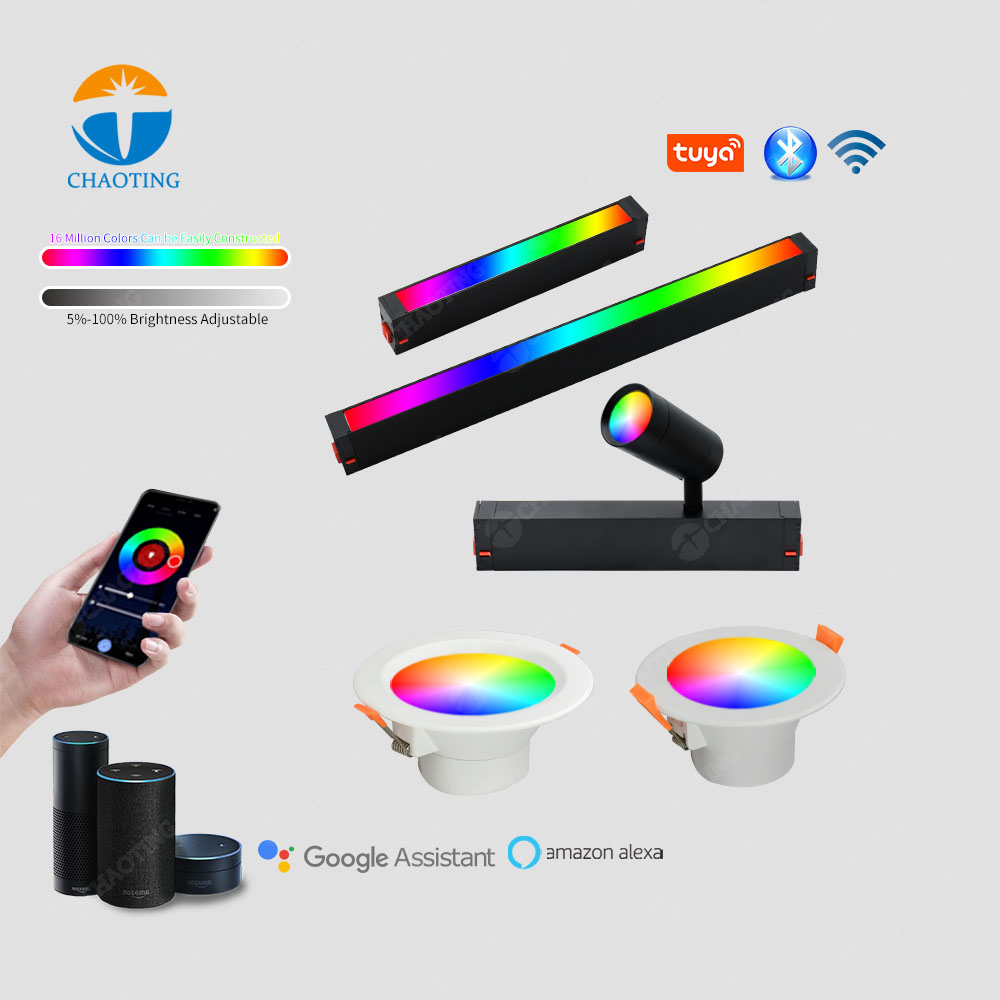 Tuya Smart Wifi Control Dimmable CCT Colour Led Track Light Aluminium Adjust Head Rail Cylinder Track Spot Down Lights For Hotel