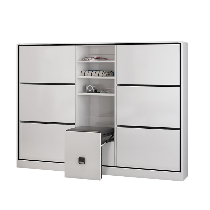Modern simple black and white 6 door wooden storage cabinet with stool shoe rack cabinet / shoe rack