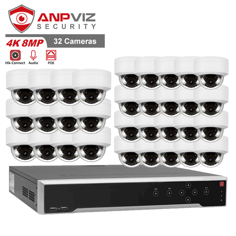 Anpviz система безопасности CCTV наборы 32CH H.265 4K 8MP NVR 32 пакет купольная POE IP камера с аудио встроенный микрофон Удаленный просмотр