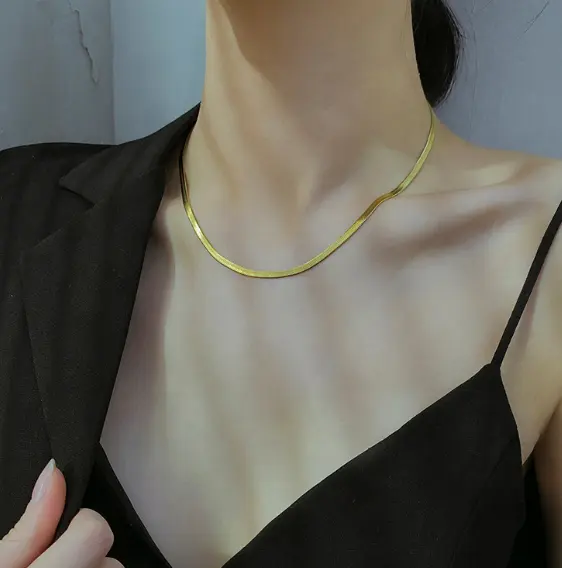 Fashion Jewelry 4mm -6mm Flat Snake Bone Chain Necklace Simple Choker Women Herringbone Chain Necklace