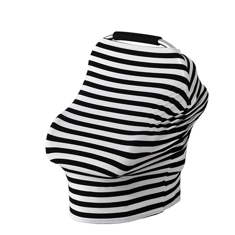 Wearable Infinity Nursing Cover for Breast-Feeding Moms, Black & Gray Stripe Pattern. Multi-Use as Scarf, Burp Cloth or Blanket