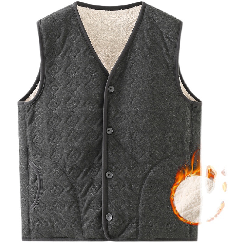 Autumn and winter wool vest man fleece-lined single-breasted thermal vest button loose dad cotton waistcoat