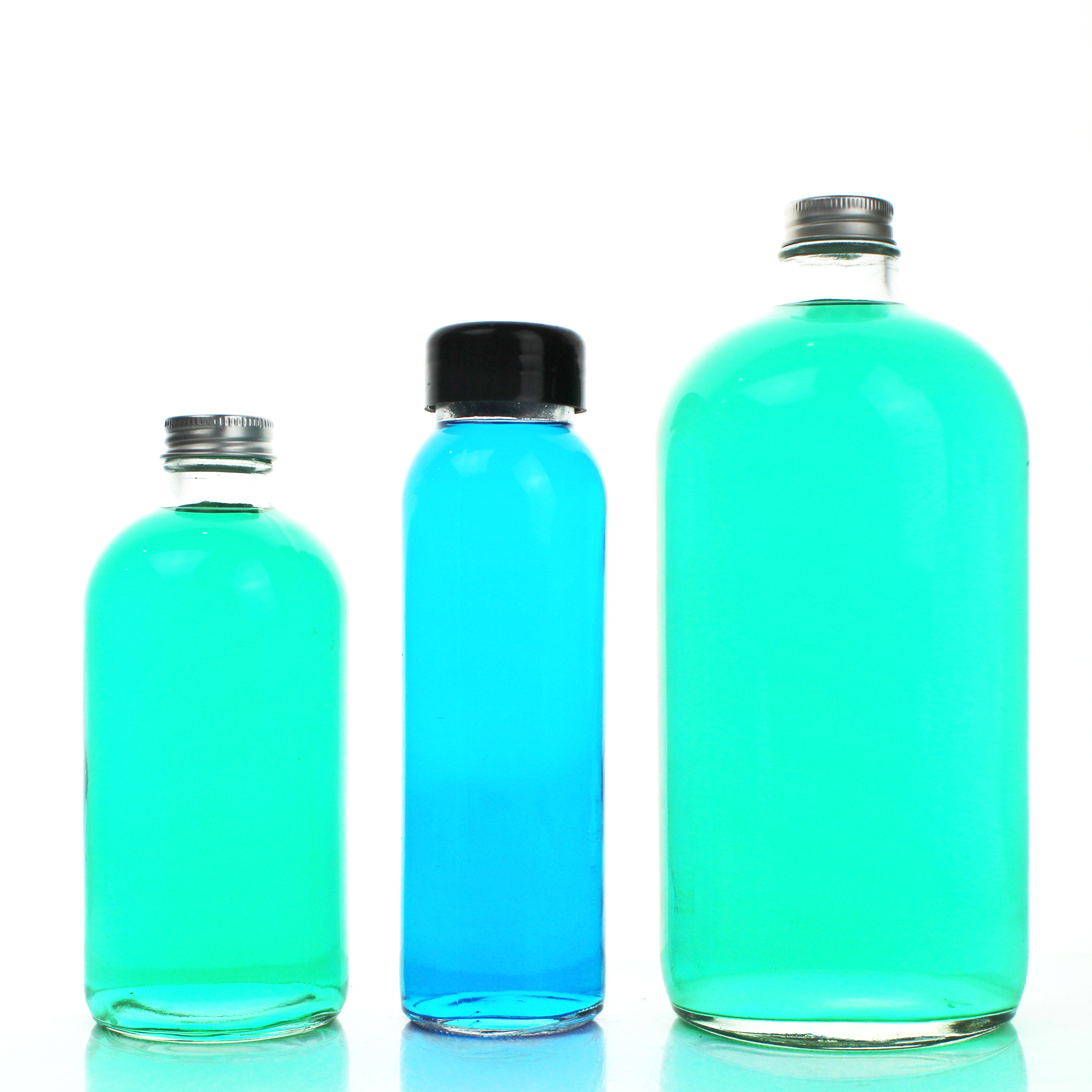 Custom 250ml 300ml 500ml Empty Clear Round Beverage Coffee Milk Tea Juice Colorful Glass Water Soft Drink Bottles