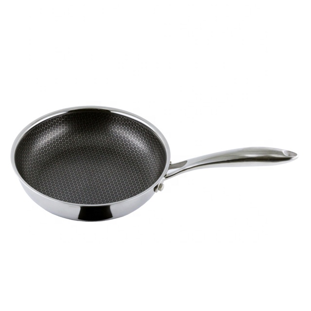 Shangwey 24cm Honeycomb Pattern Stainless Steel Nonstick Frying Pan with Lid