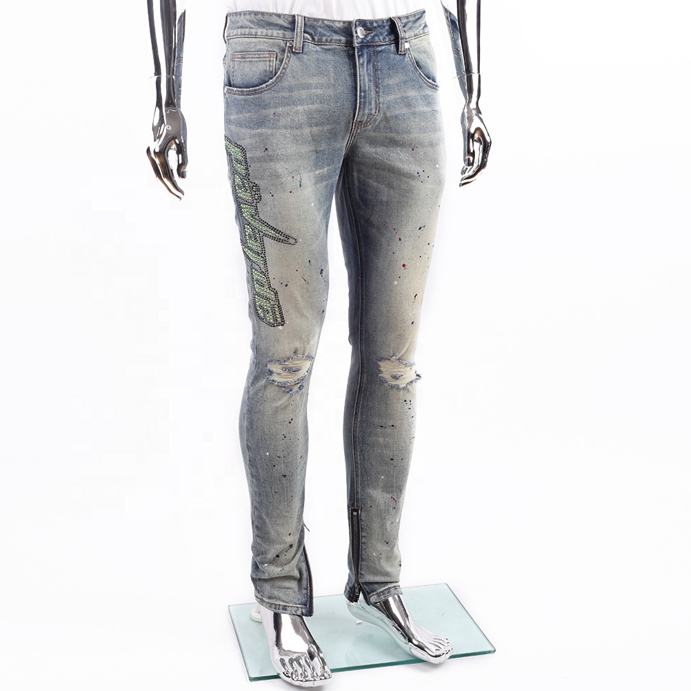 Мужские рваные джинсы Edge Denim, модные джинсы с дырками на молнии, с принтом