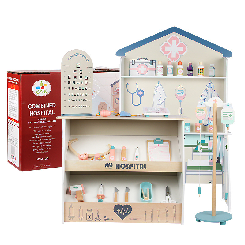 2021 new Wooden hospital simulation medicine box boy and girl play house children's doctor nurse injection toy set