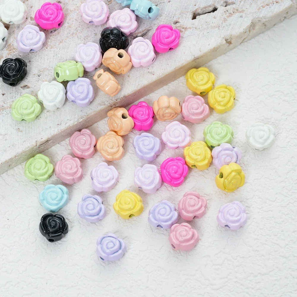 10Pcs Alloy Beads Colorful Rose Flower Shape Spacer For Charm Jewelry Making Diy Bracelet Necklace