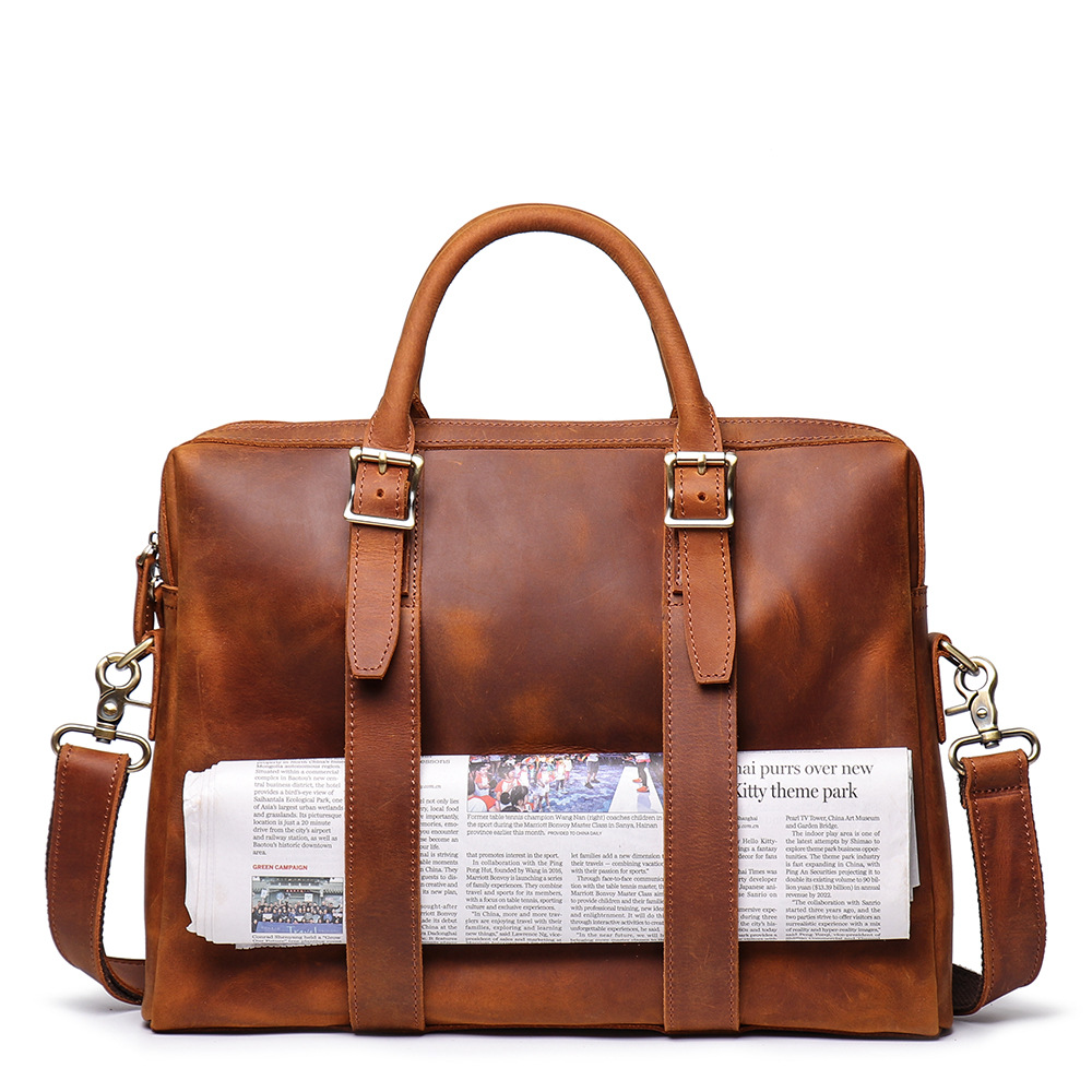 2021 Amazon hot sale large-capacity computer bag for men travel shoulder crossbody purse genuine leather laptop briefcase mens