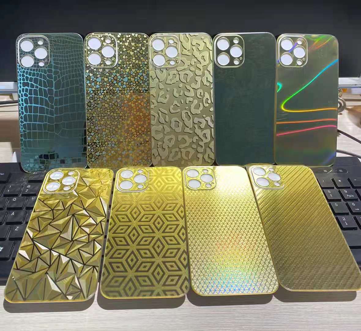 Luxury Gold Electroplate Mobile Phone Back Sticker For iPhone 11 12 Pro Max Series Cell Phone Camera Lens Back Screen Protector