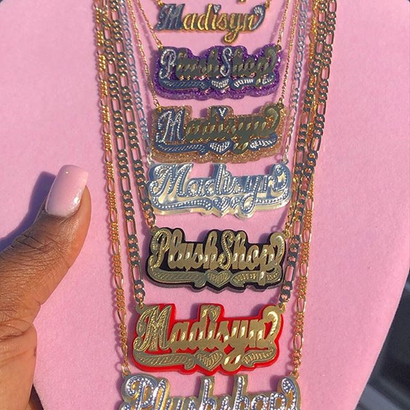 2020 New Double Plated Name Necklace Custom Acrylic Pendant Necklace