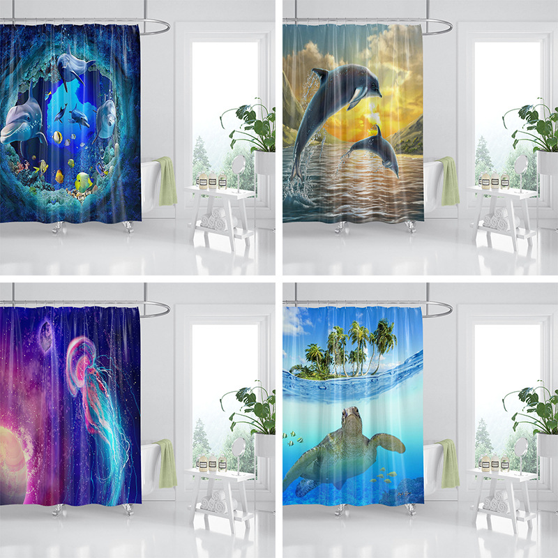 Amazon Top Sales Custom 3D Digital Printing Waterproof Shower Curtain Sets with Rugs