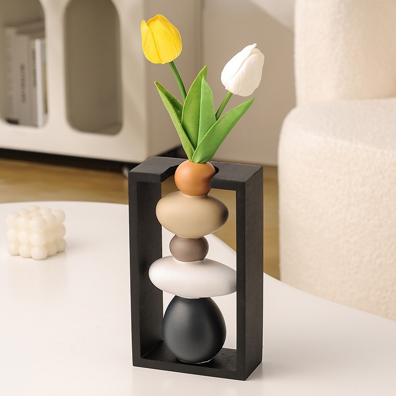 Creative Stone Shaped Resin Vase Decoration Unique Flower Vase for Living Room & Office Home Decor Handmade Art Resin Craft Gift