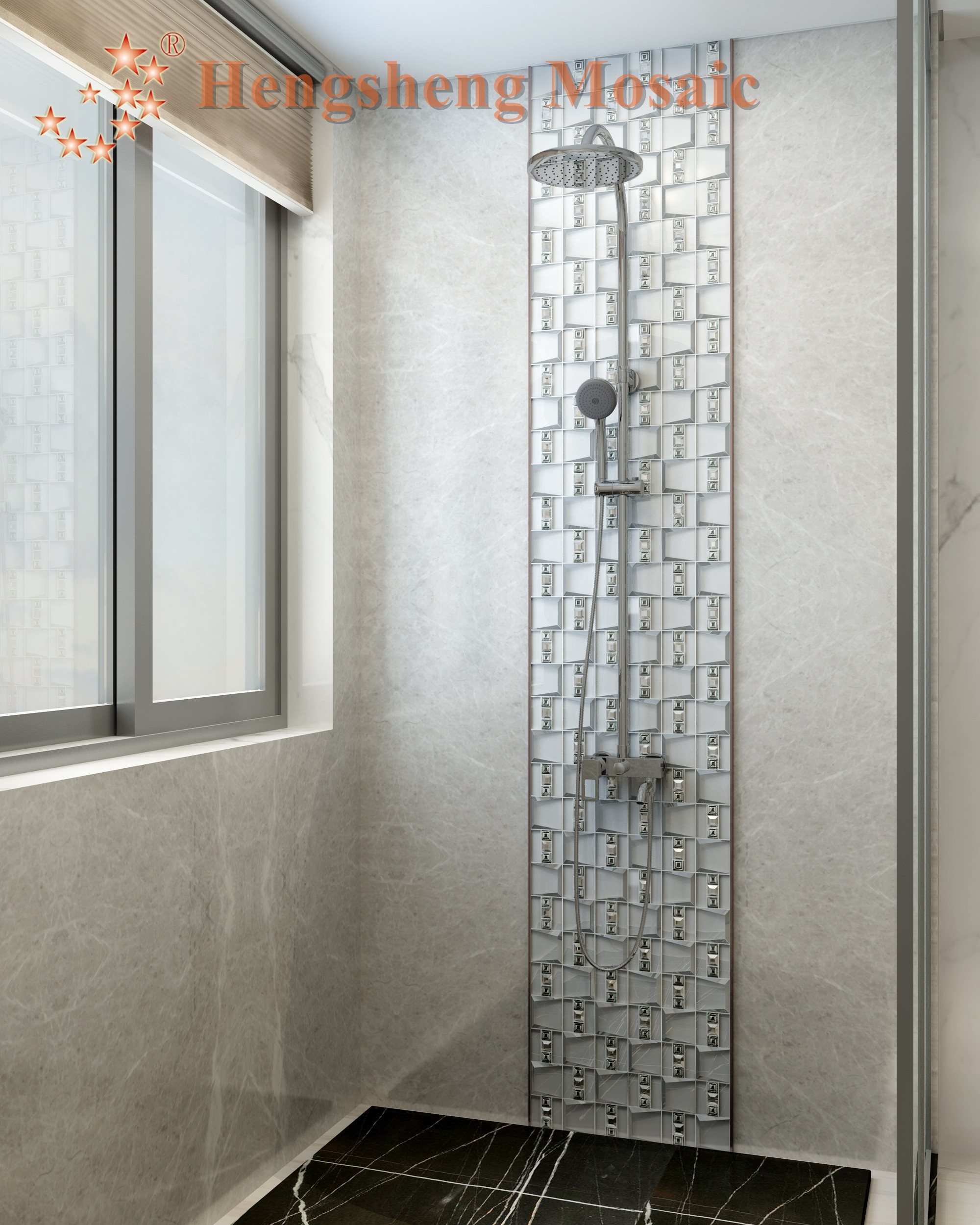 White Beveled Electroplated Glass Mosaic Tile, 3D Mirror Tile, High Quality Crystal, Shower Room, HMB120