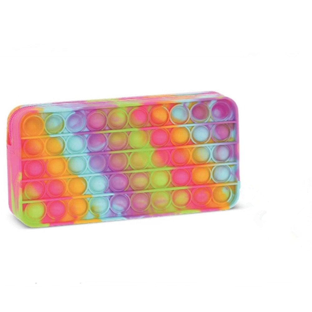 Rainbow tie dye fidget popper pencil case for kids girls