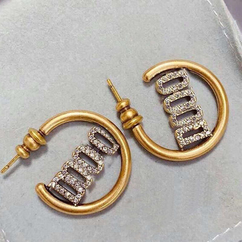 New Design Letter Earrings for Women Circle Hoop Earrings Trendy Gold Color Luxury Designer Earrings Fashion Jewelry