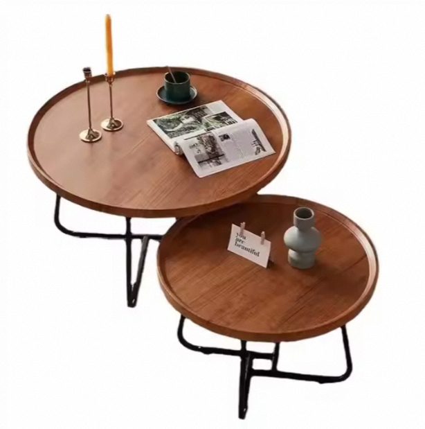 Round Wood Nesting Furniture New Design Round Coffee Set of Two Table For Living Room