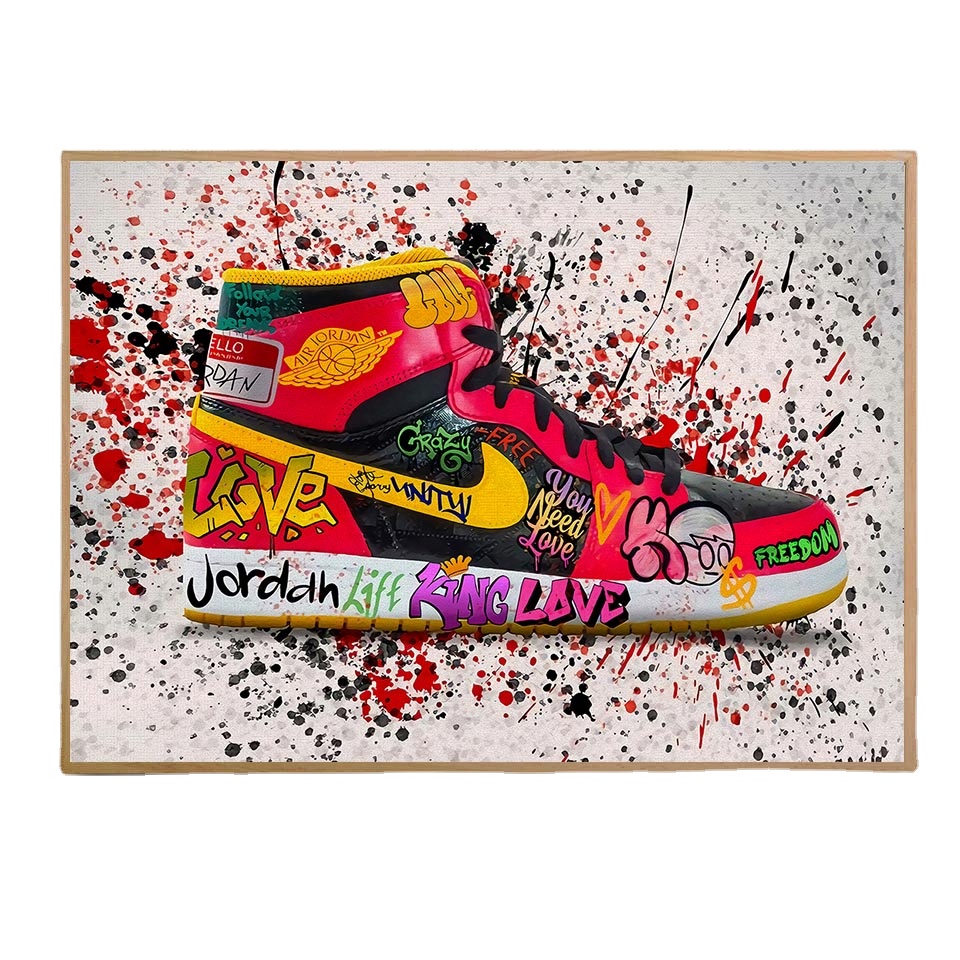 Selling Shoes LIFE KING LOVE Freedon Money Graffiti Pop Wll Art Decor Canvas Painting For Living Room Decoration
