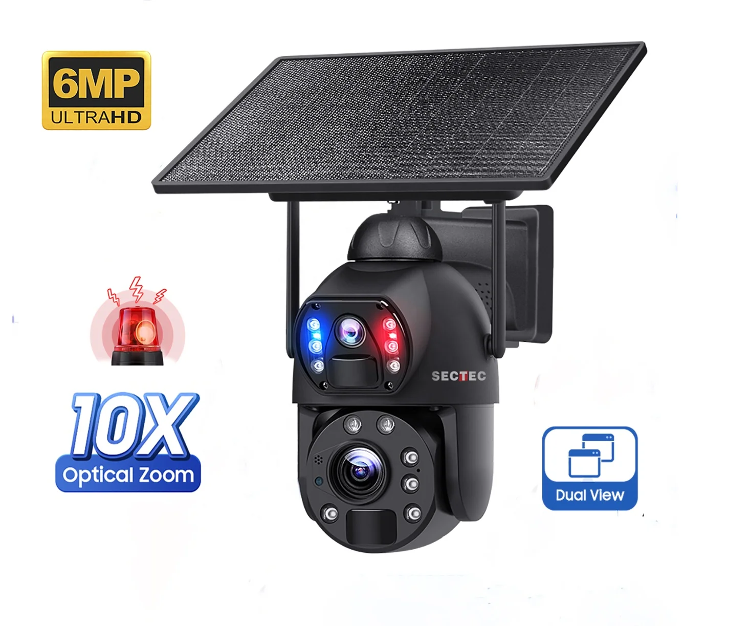 SECTEC 10W Dual Lens 10x optical zoom 6mp 3K 4G solar camera outdoor IP66 metal case ptz camera human detection security CCTV