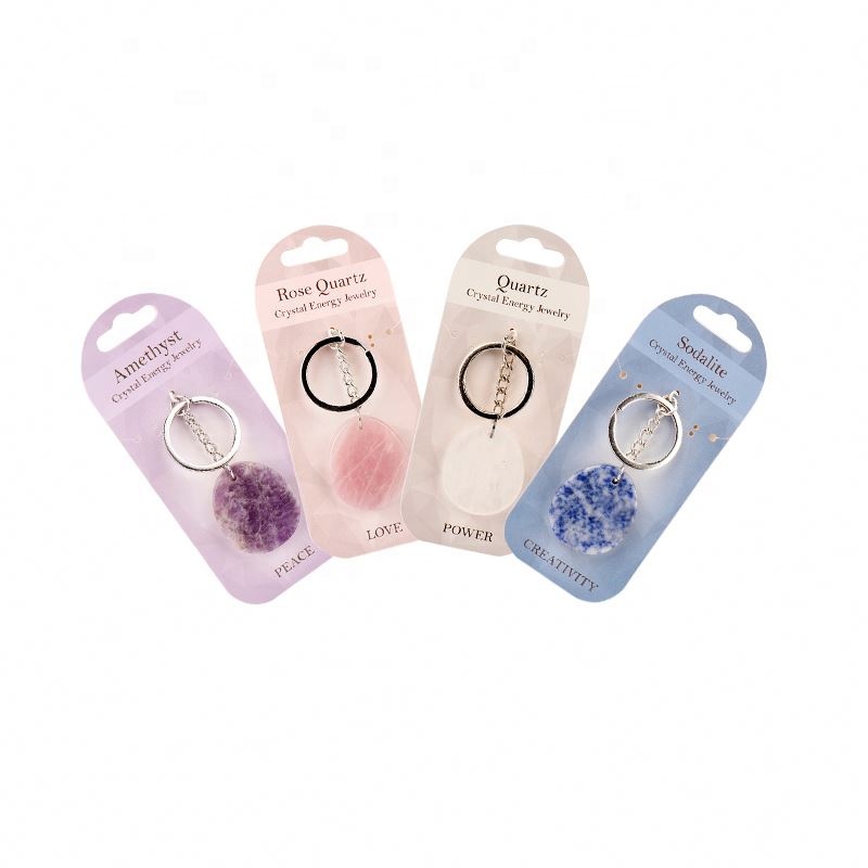 Natural Pear Shape Clear Quartz Amethyst Rose Quartz Gemstone Crystal Energy Chakra Healing Keyring Key Ring Chain Keychain