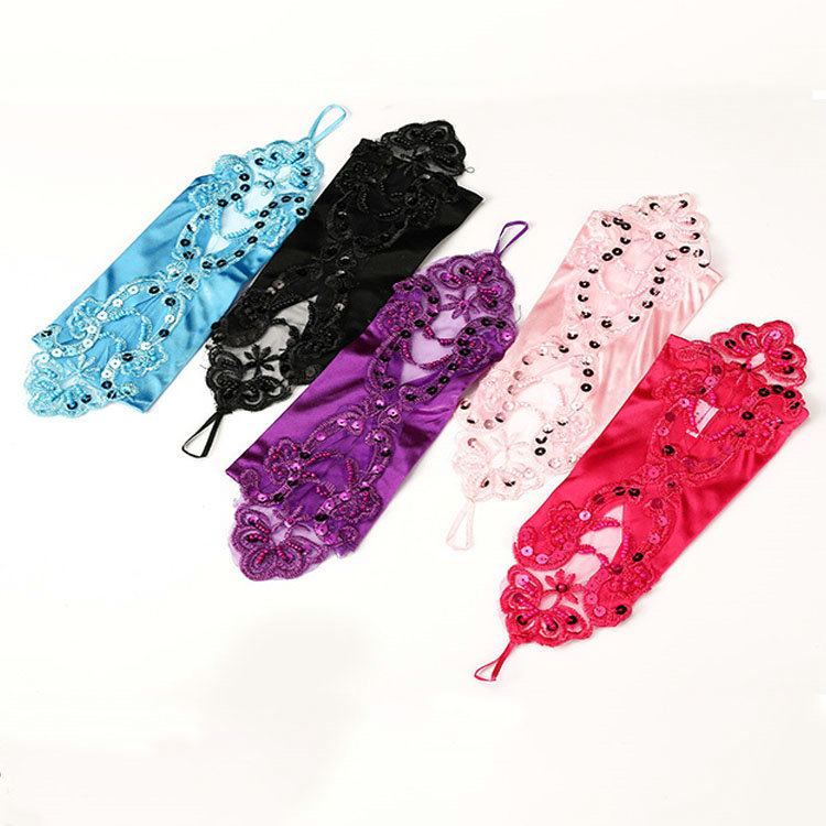 Qushine Bridal glovs satin lolita sleeves wedding trip wedding photo fingerless lace sequined hand sleeves