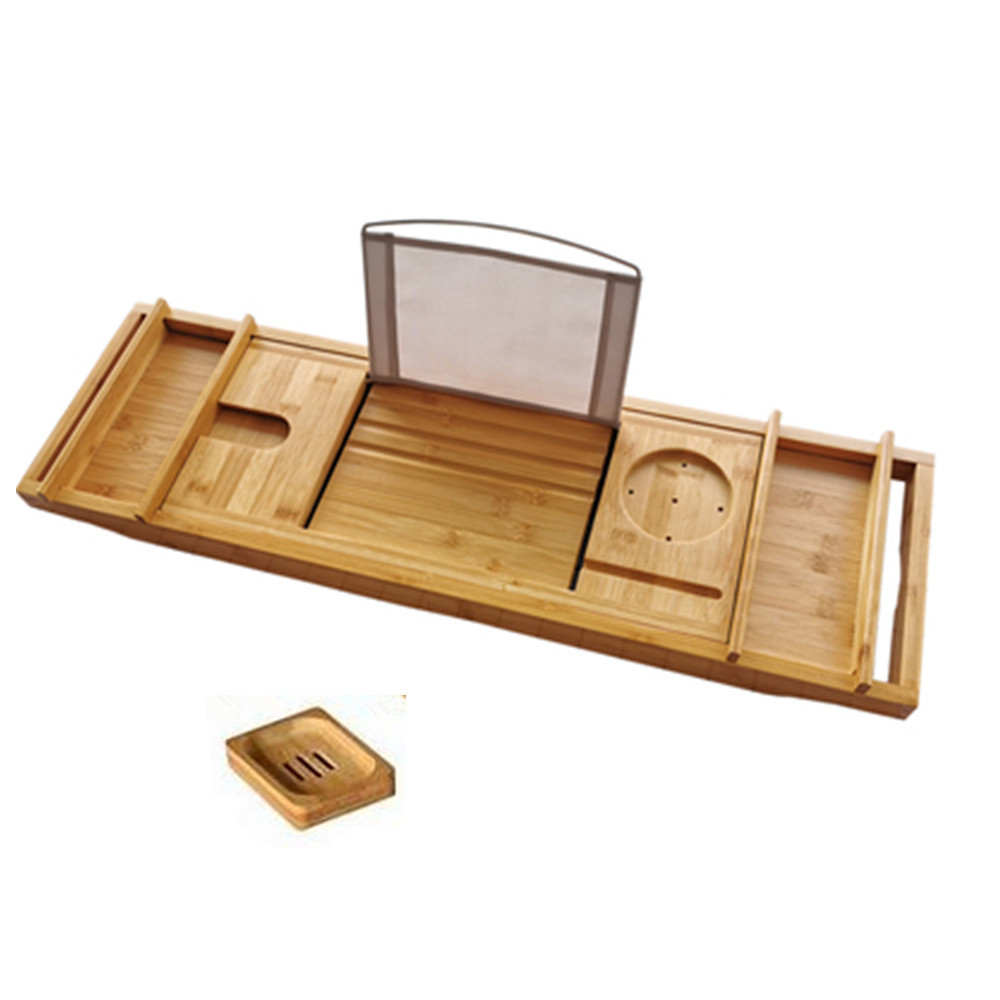 Wholesale Bathtub Tray Bamboo Bathtub Caddy Tray with Extending Sides Adjustable Book Holder with Premium Luxury Tray Organizer