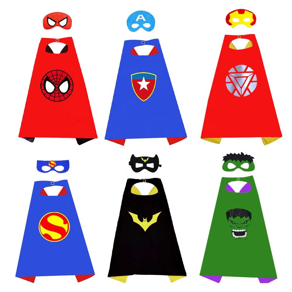 Wholesale Custom Halloween Cosplay 2 Layers Kids Superhero Cloak Capes With Masks