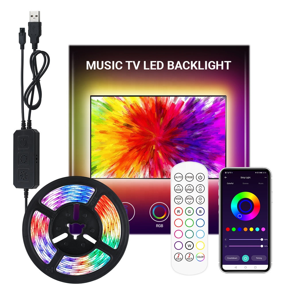 RGB-подсветка светодиодная для телевизора, 90 шт., Режимы синхронизации музыки, светодиодные ленты для телевизора, работает с приложением и ИК-пультом дистанционного управления для компьютера и дома