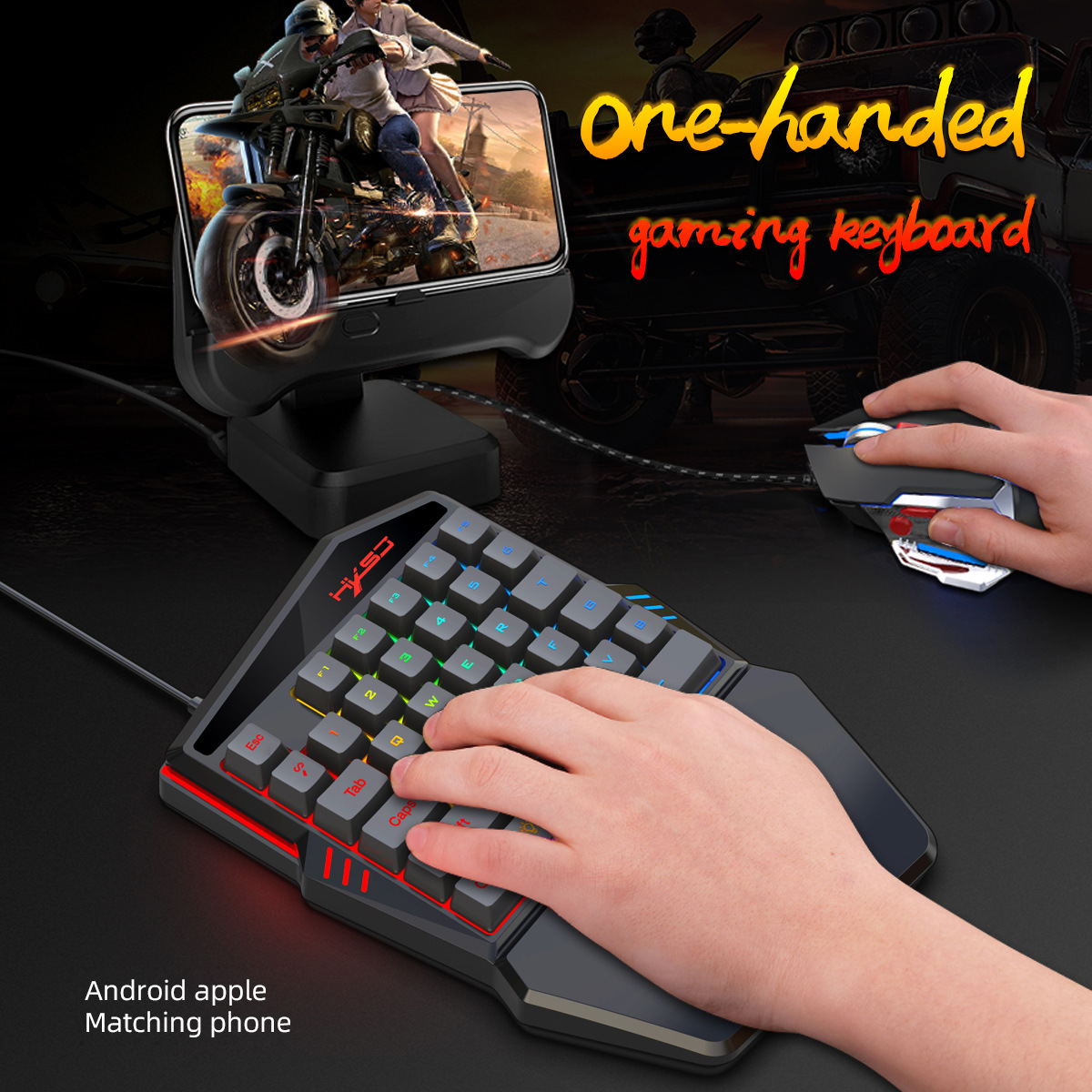 Mini gaming keyboard One Hand Mobile Wired 35 Keys rgb keyboard mouse set for phone mobile