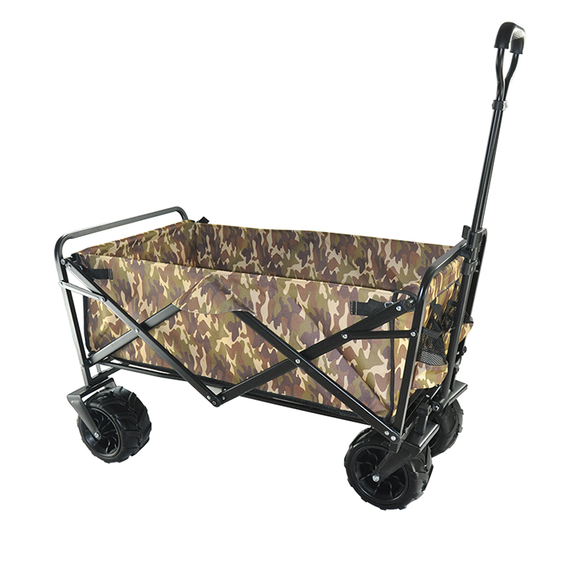 Outdoor 4-wheeled Camping Folding Trolley Cart Carrier Two Drink Holders Beach Wagon
