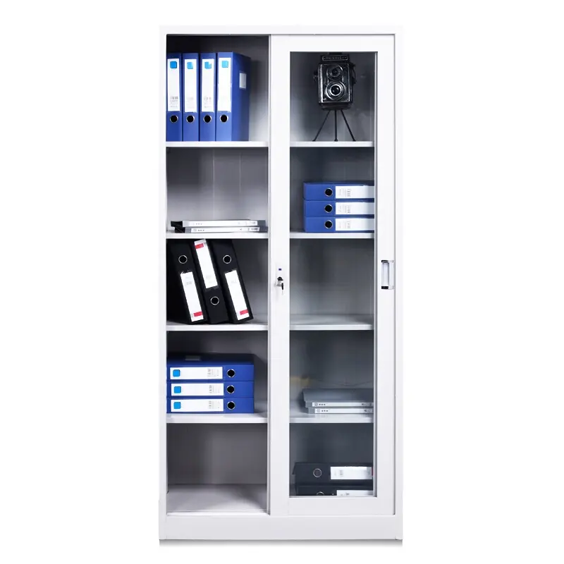 Lockable metal factory tool cabinet cupboard with 2 glass door