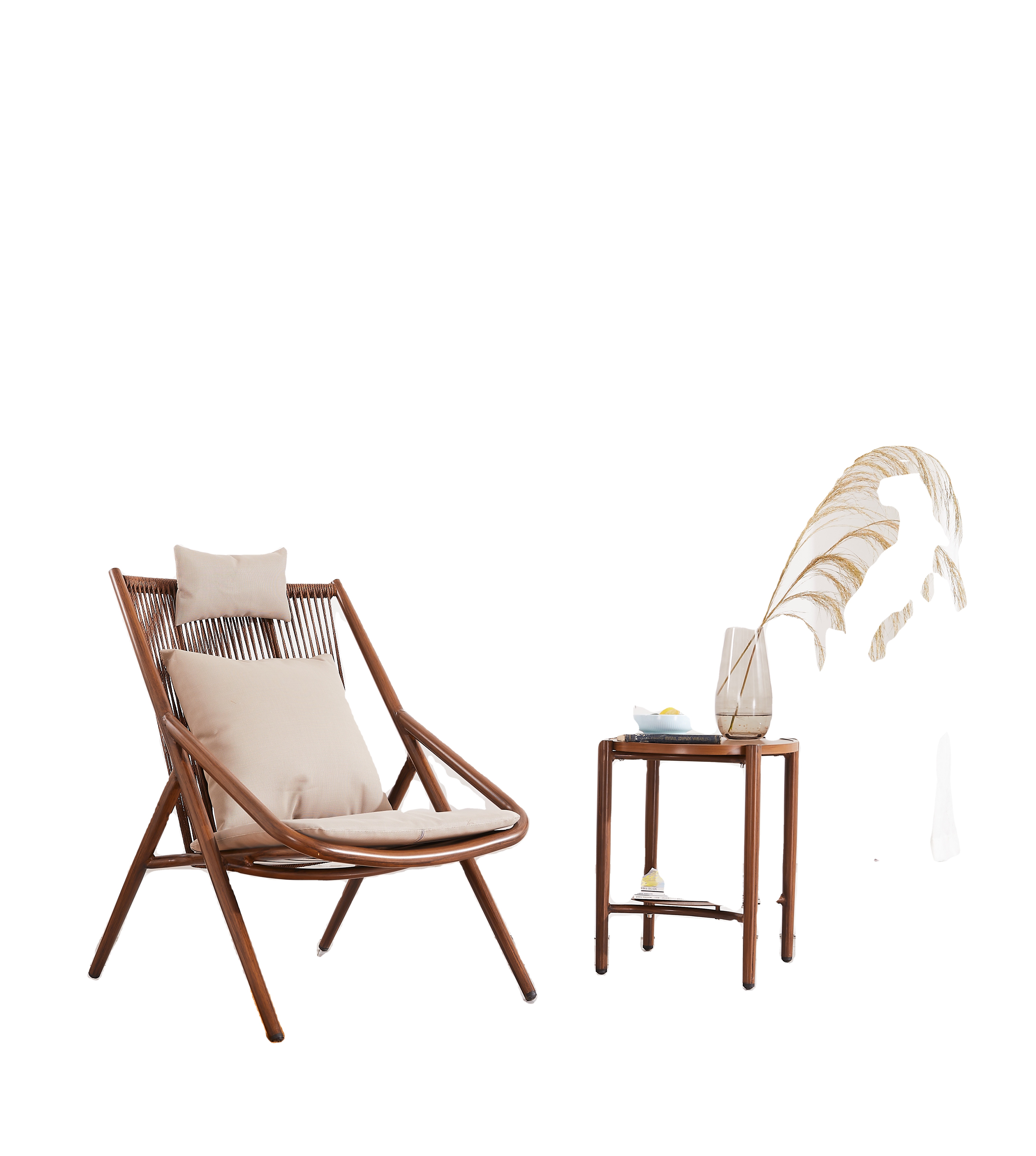 Strong and durable high quality aluminum wood X-shaped foot outdoor furniture lounge chair