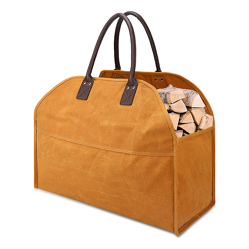Waxed Canvas Firewood Log Carrier Tote Bag Fireplace Wood Stove Accessories