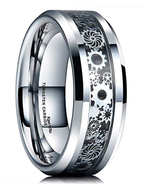 Punk gear tungsten steel black polished shiny Single ring custom wholesale