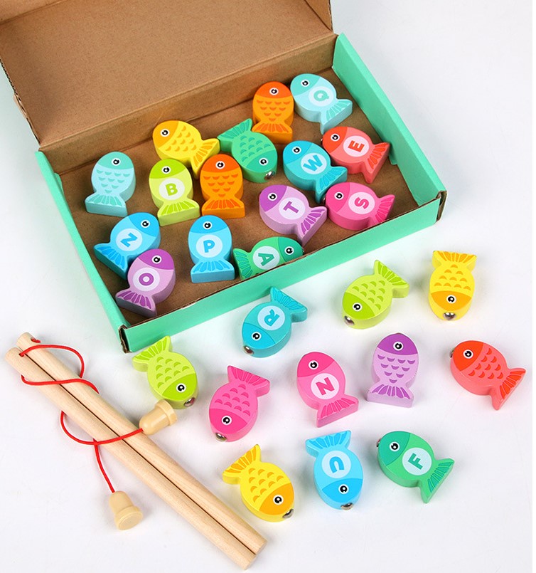 Wooden English Educational Simulation Fishing Game Toys 2-3 Ages