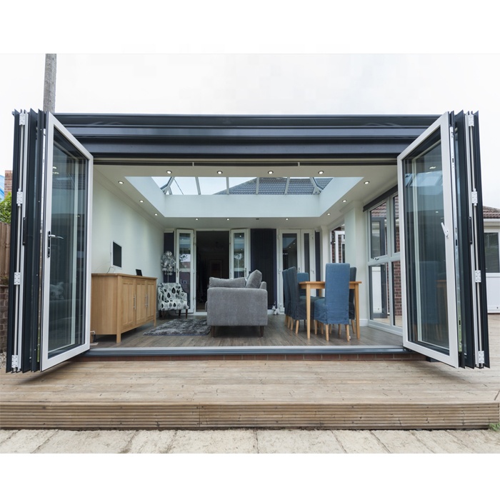 Лучшая продажа сверхмощная алюминиевая дверь с двойным остеклением Sunroom со складной дверью цена