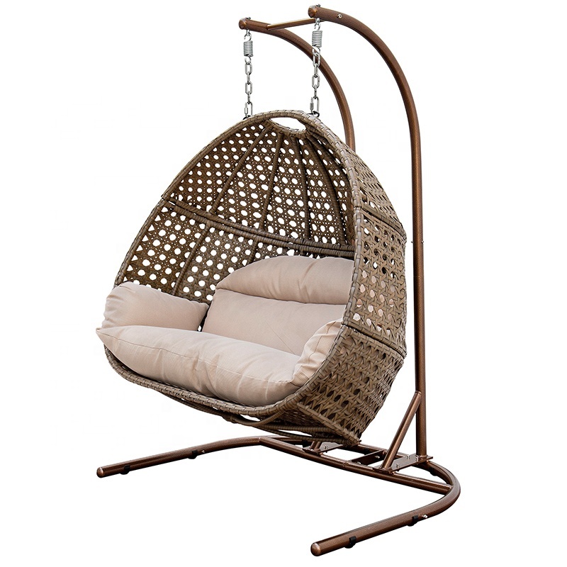 Wholesale Indoor Outdoor Furniture Double Seat Swing Egg Chair Popular Patio Garden Balcony Rattan Hanging