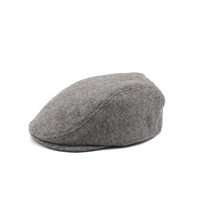 Tingwell Customized Fashion Winter Warm Grey Wool Felt Kids Ivy Cap, Hat with Check Plaid Lining